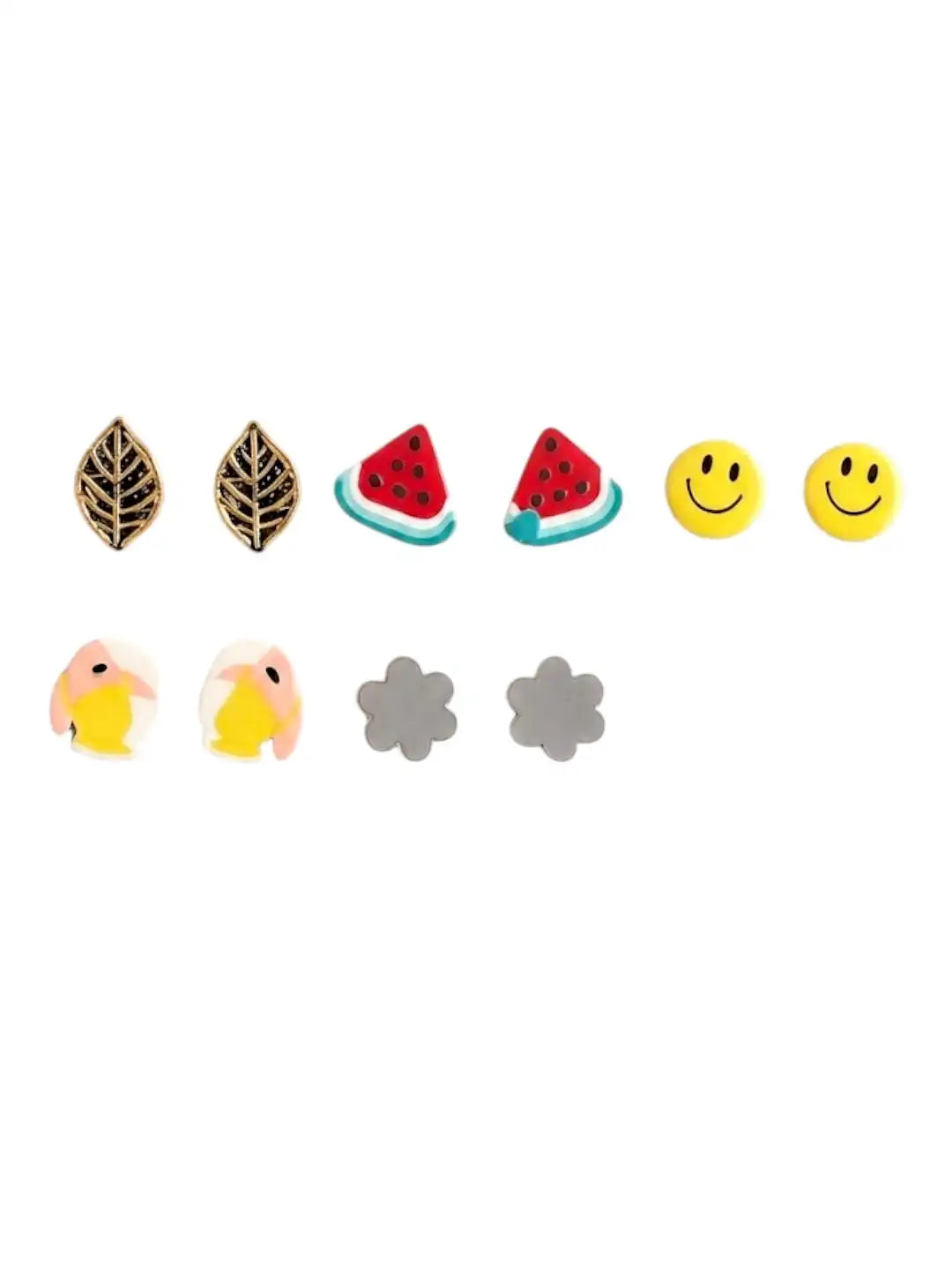 Set of 5 Fancy Stud Multi Color Combo Earrings