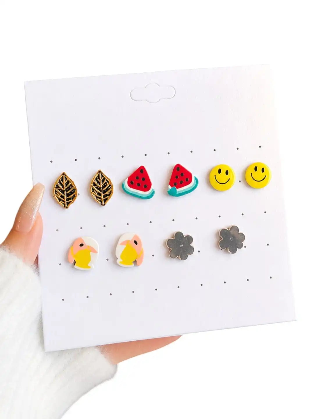 Set of 5 Fancy Stud Multi Color Combo Earrings