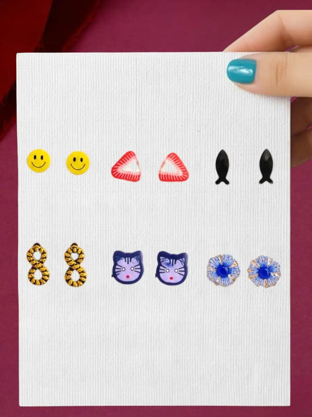 Set of 6 Floral Stud Multi Color Combo Earrings