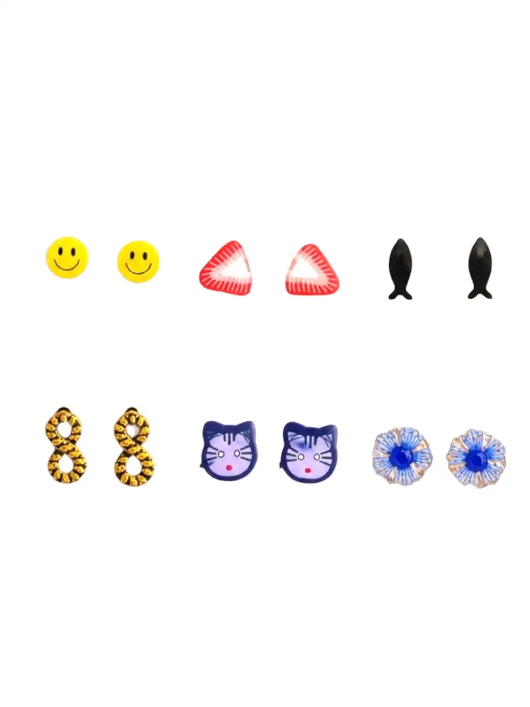 Set of 6 Floral Stud Multi Color Combo Earrings