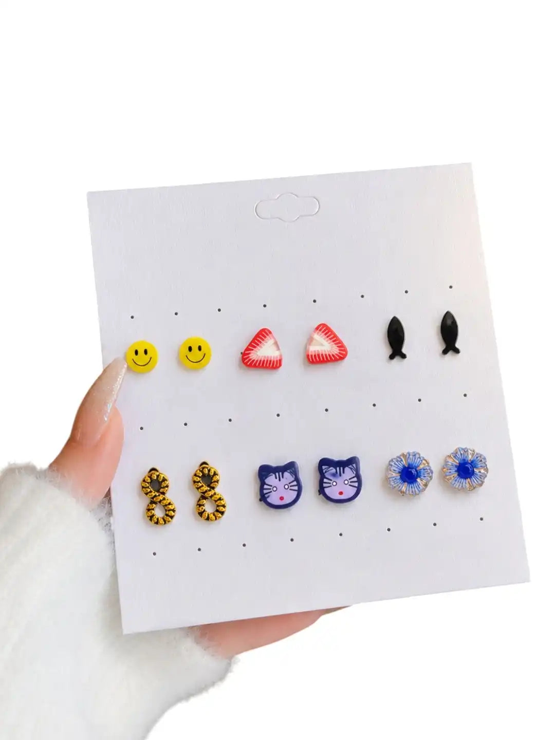 Set of 6 Floral Stud Multi Color Combo Earrings