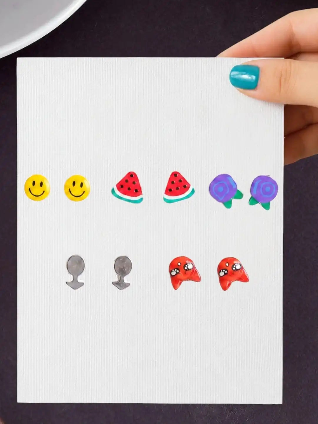 Set of 5 Trendy Stud Multi Color Combo Earrings