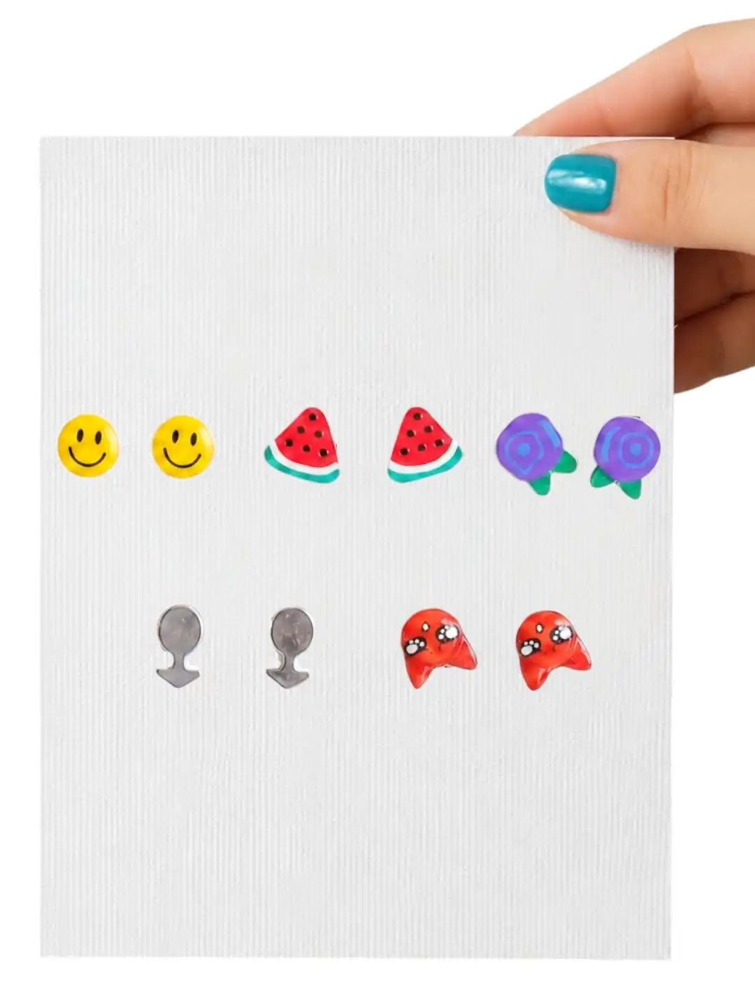 Set of 5 Trendy Stud Multi Color Combo Earrings