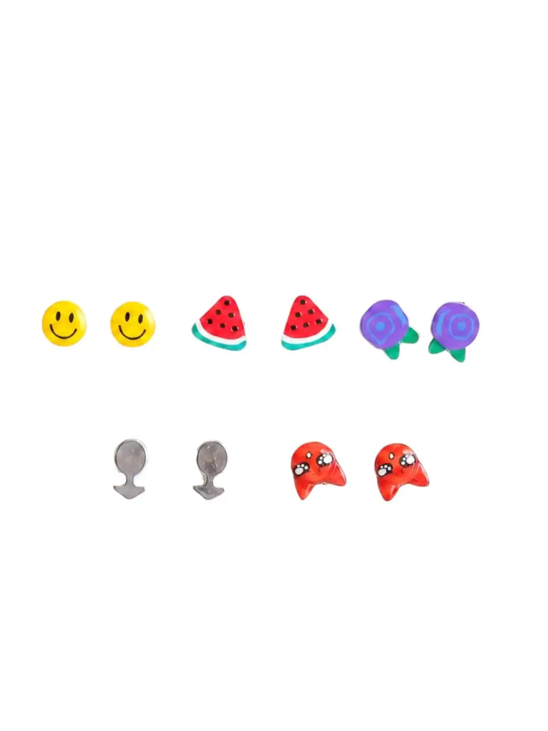 Set of 5 Trendy Stud Multi Color Combo Earrings