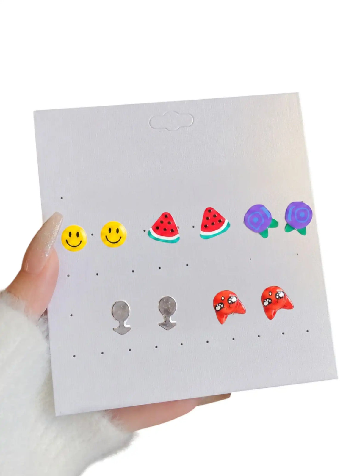 Set of 5 Trendy Stud Multi Color Combo Earrings