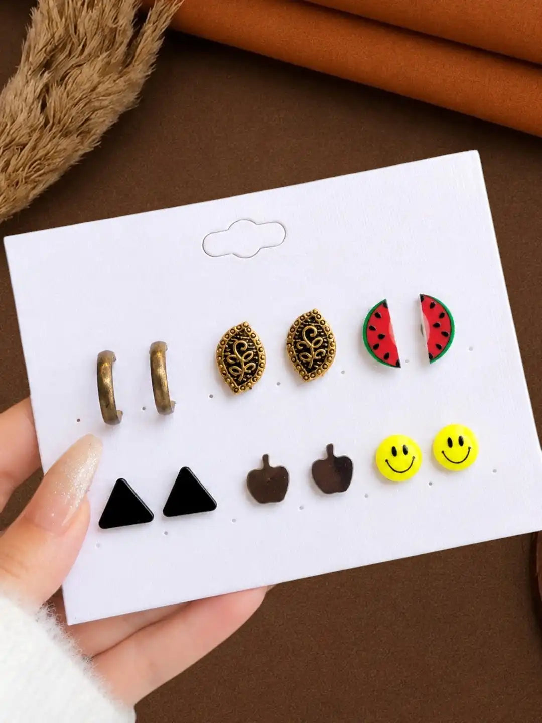 Set of 6 Trendy Stud & Hoop Combo Earrings