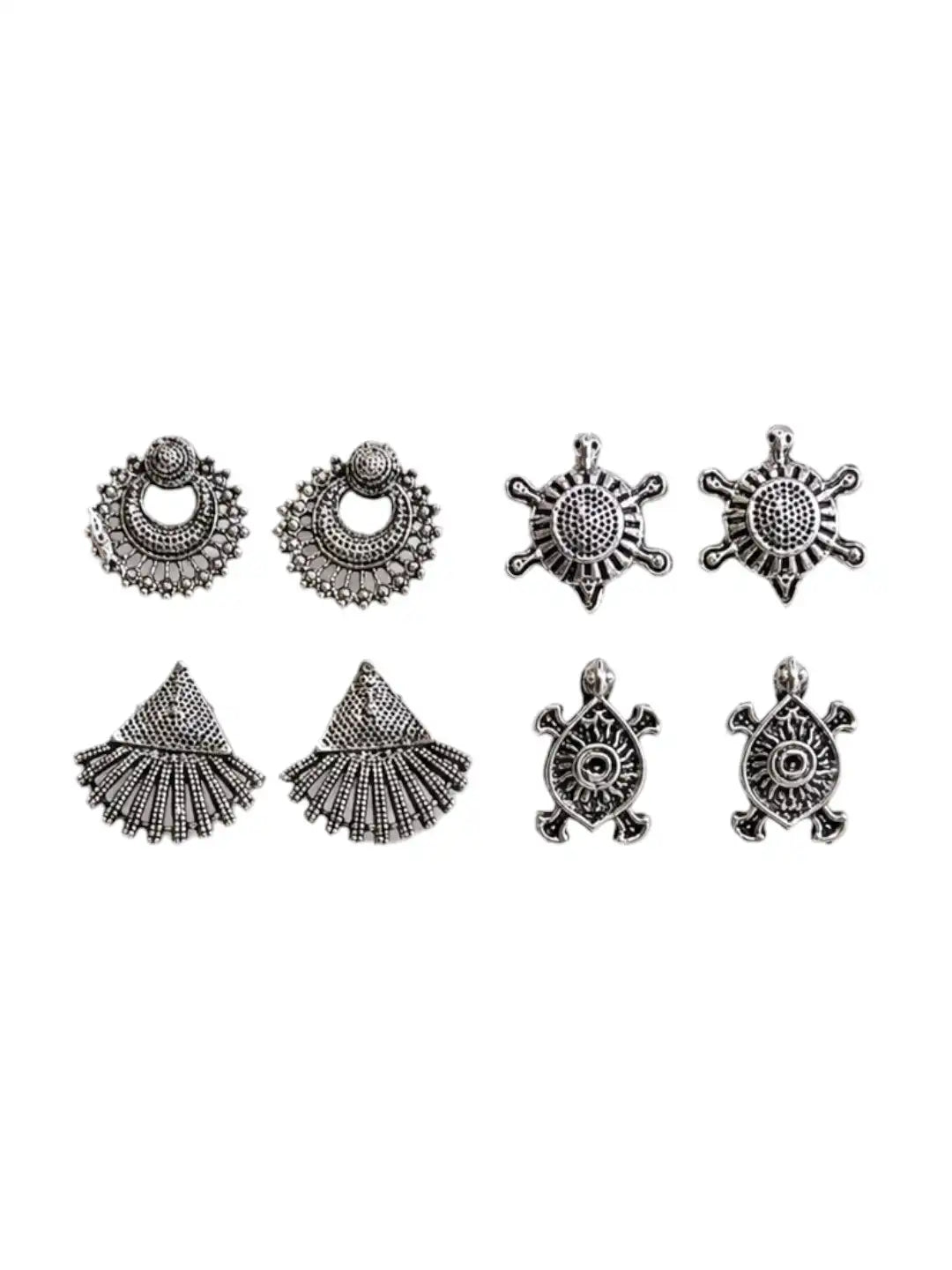 Set of 4 Oxidised Silver Stud Combo Earrings