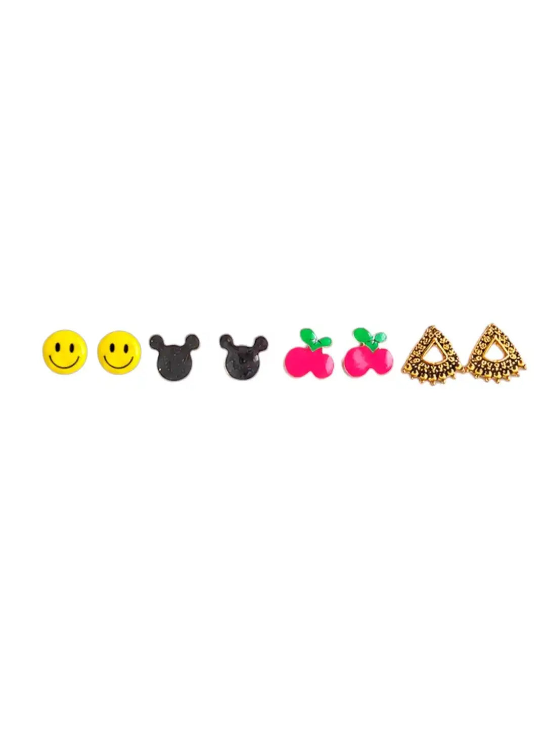 Set of 4 Trendy Stud Multi Color Combo Earrings