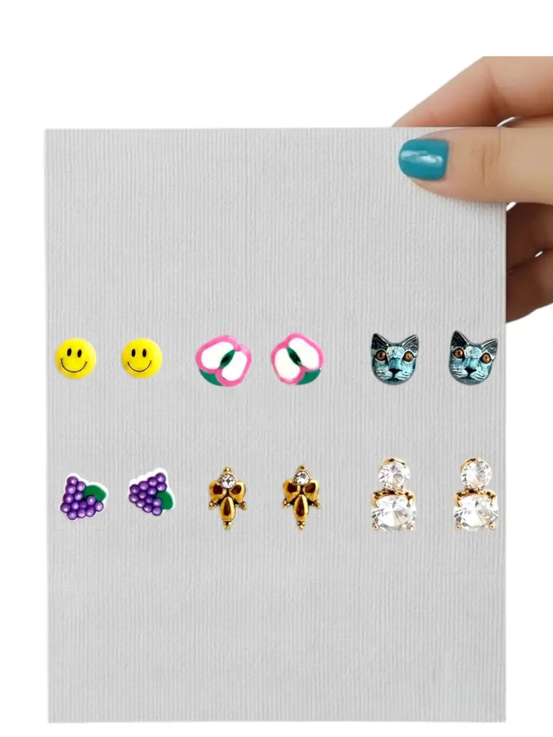 Set of 6 Trendy Stud Multi Color Combo Earrings
