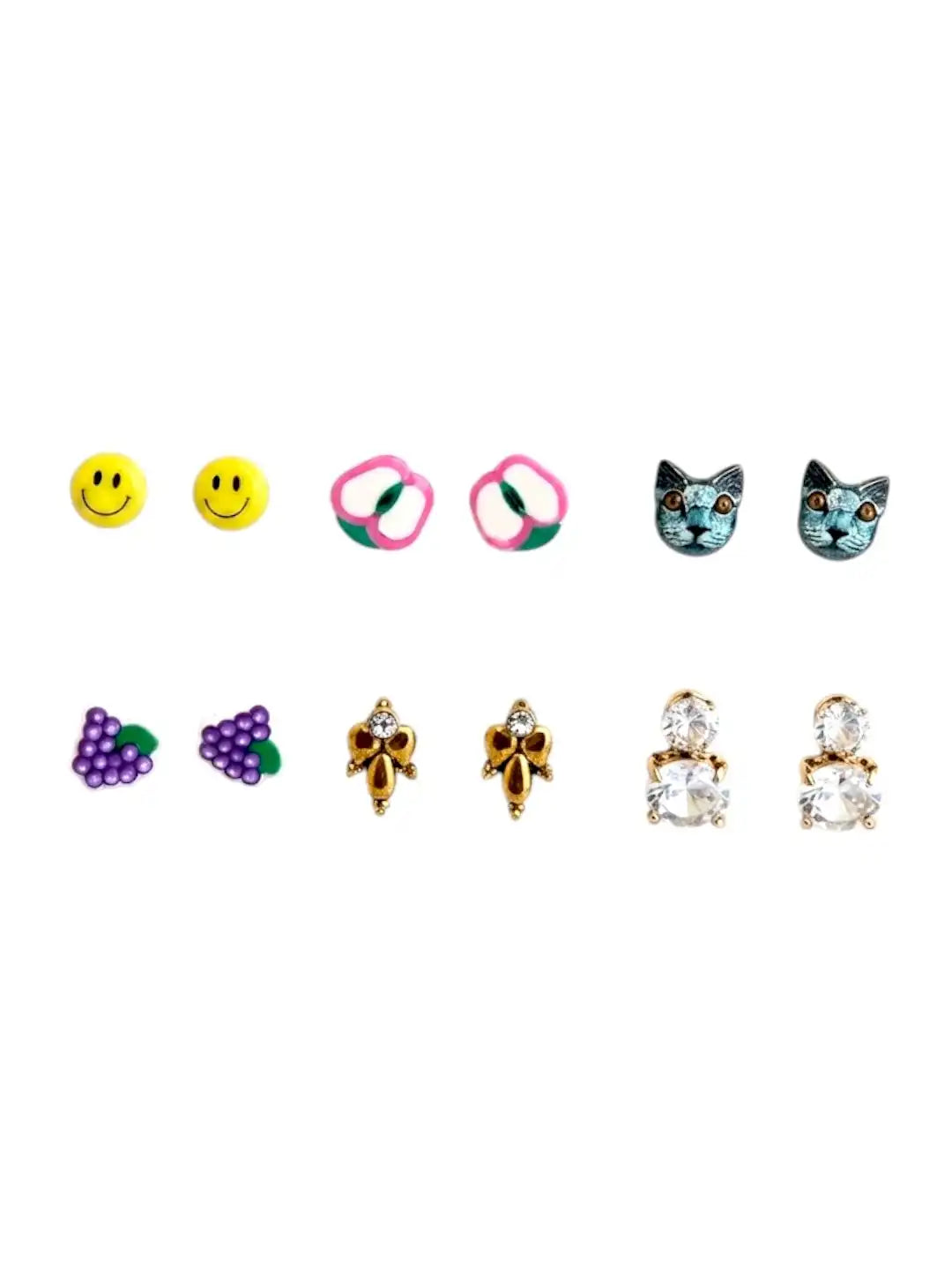 Set of 6 Trendy Stud Multi Color Combo Earrings