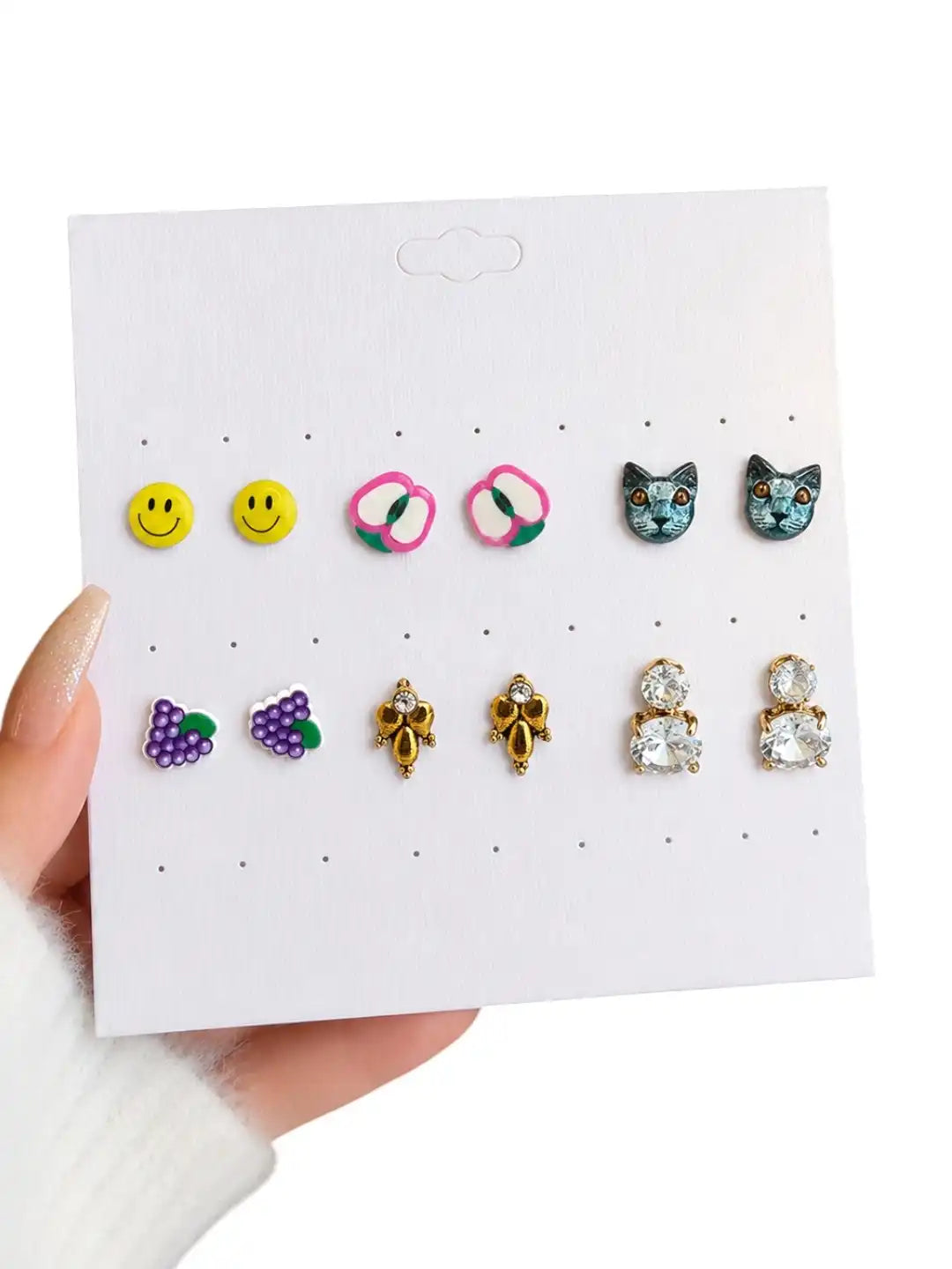 Set of 6 Trendy Stud Multi Color Combo Earrings