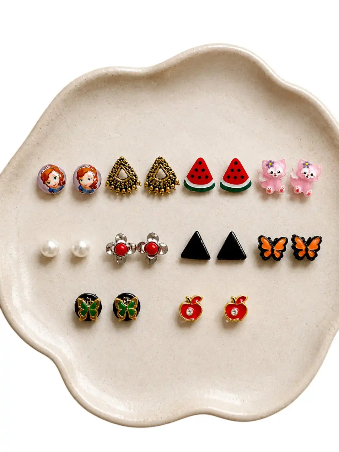 Set Of 10 Multicolor Fancy Stud Combo Earrings For Women and Girls