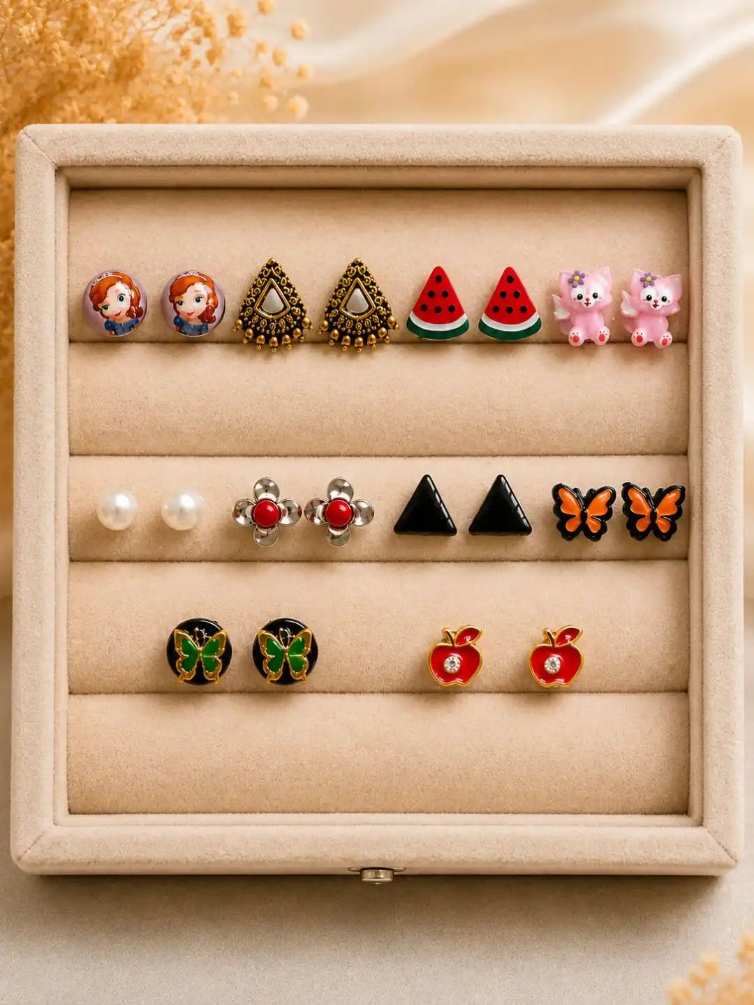 Set Of 10 Multicolor Fancy Stud Combo Earrings For Women and Girls