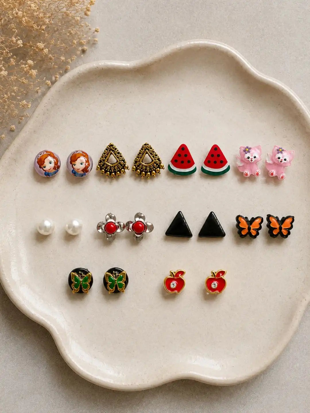 Set Of 10 Multicolor Fancy Stud Combo Earrings For Women and Girls