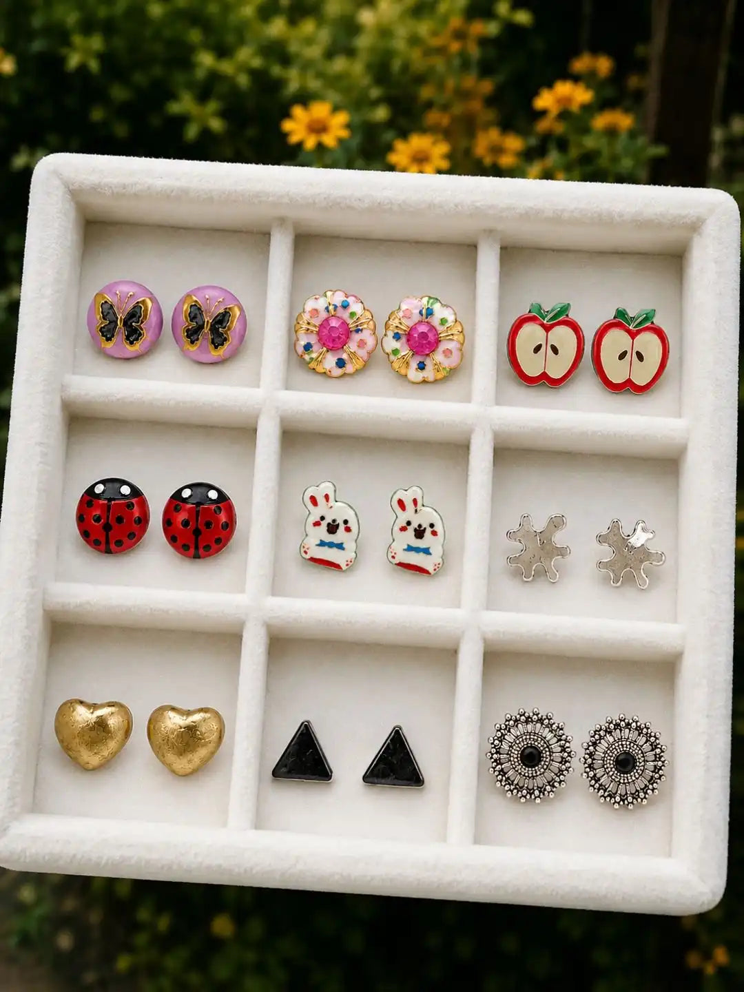 Set Of 9 Multicolor stylish Stud Combo Earrings For Women and Girls