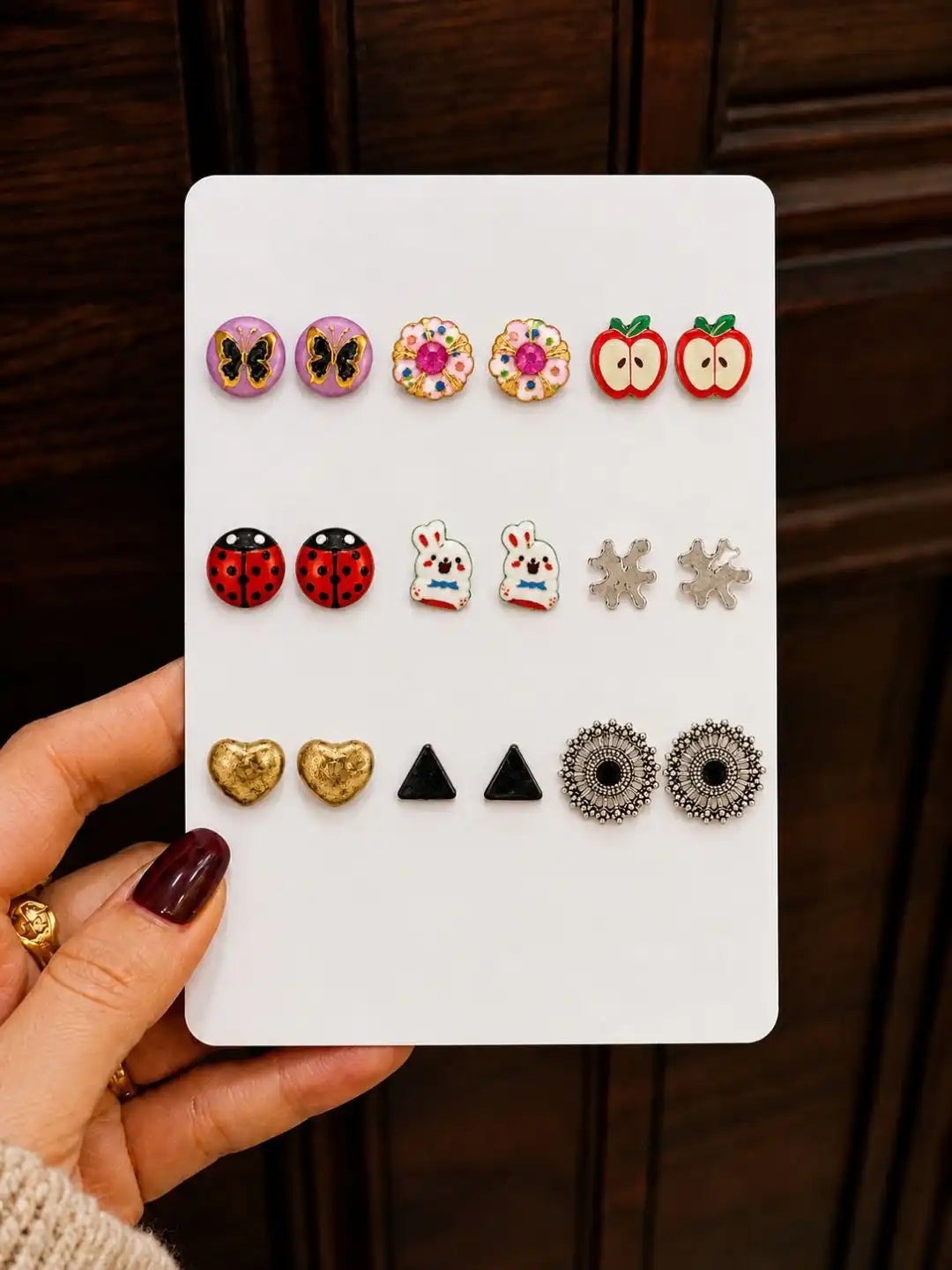 Set Of 9 Multicolor stylish Stud Combo Earrings For Women and Girls