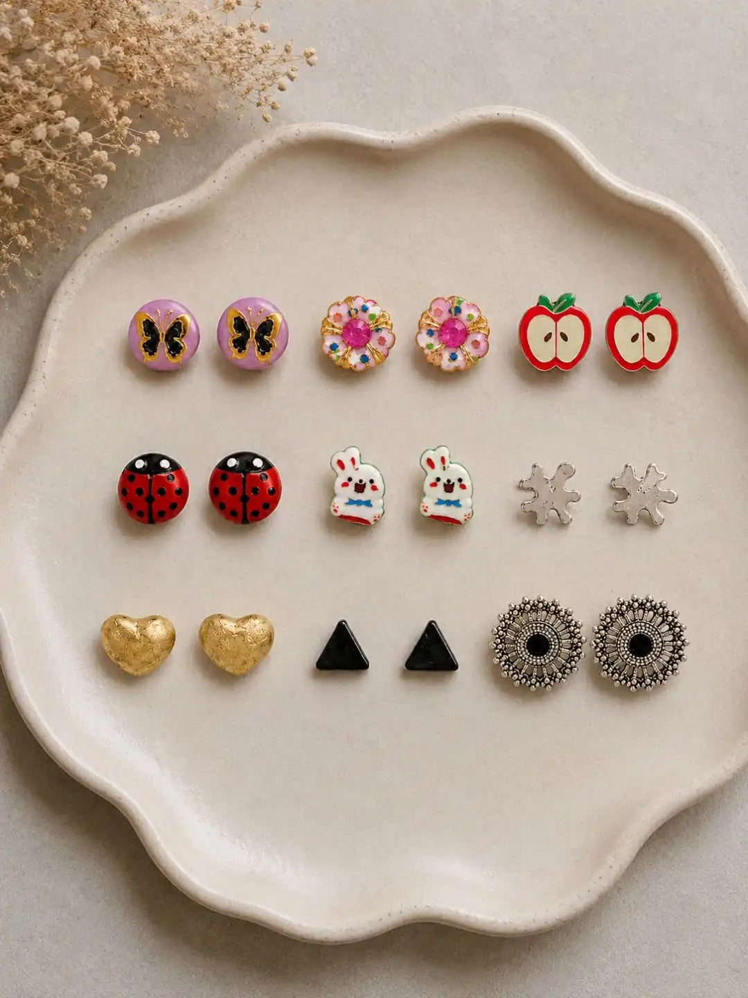 Set Of 9 Multicolor stylish Stud Combo Earrings For Women and Girls