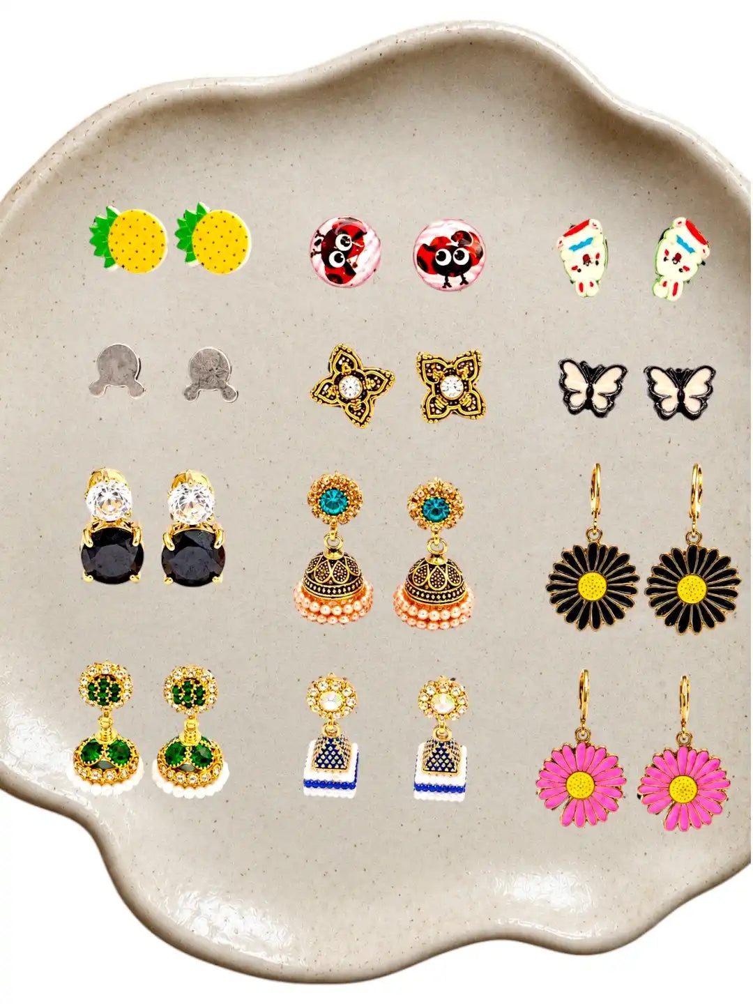 Set Of 12 Multicolor Floral Designs Combo Earrings For Women