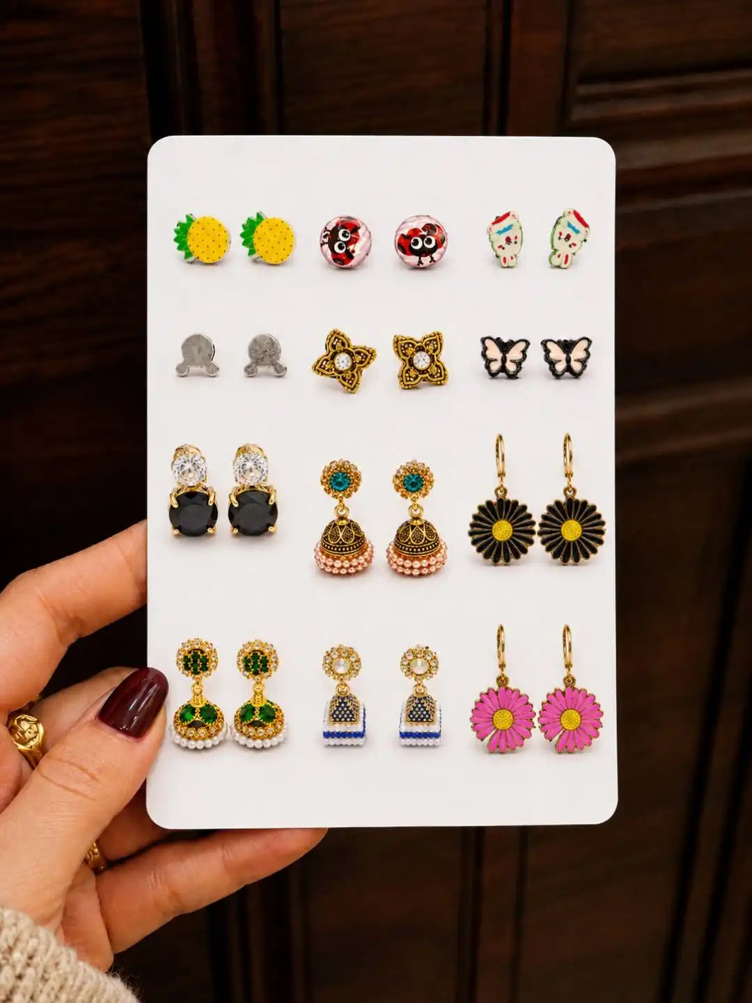 Set Of 12 Multicolor Floral Designs Combo Earrings For Women