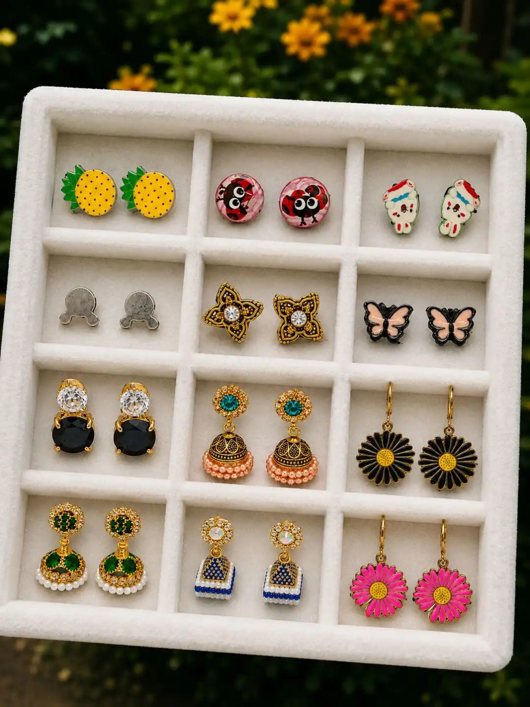 Set Of 12 Multicolor Floral Designs Combo Earrings For Women