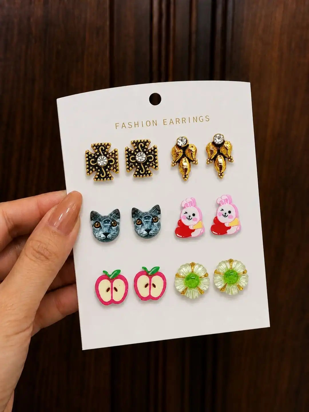 Set of 6 Pairs Designer Stud Earrings For Women and Girls