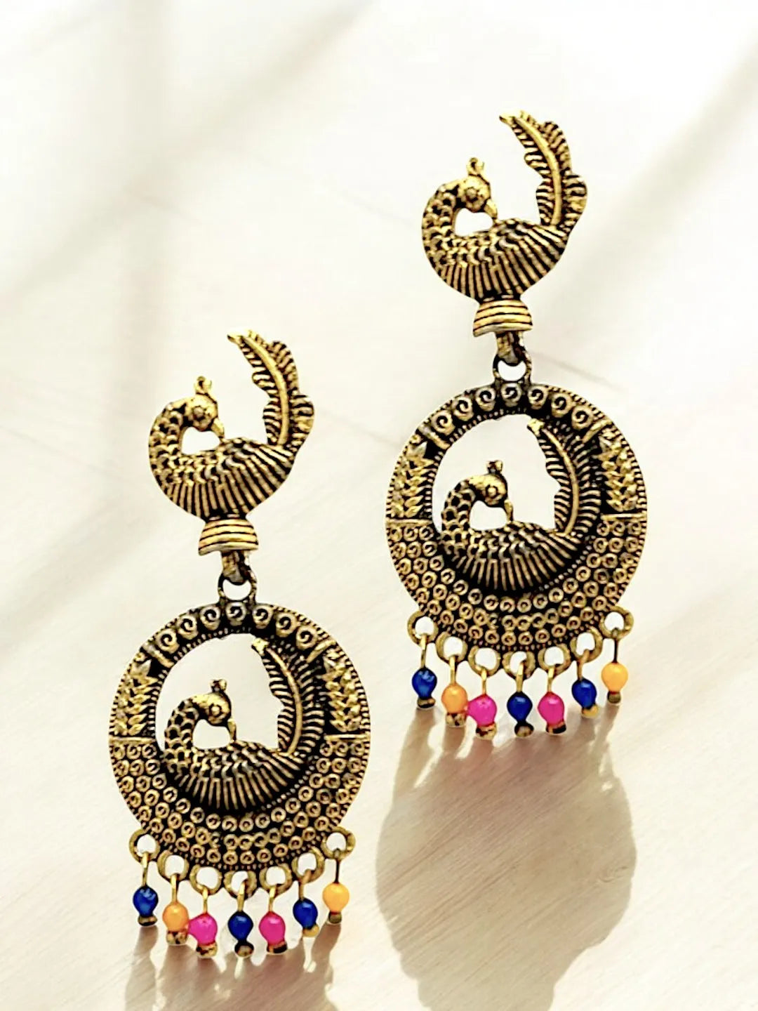 Antique Gold with Peacock Design Earings