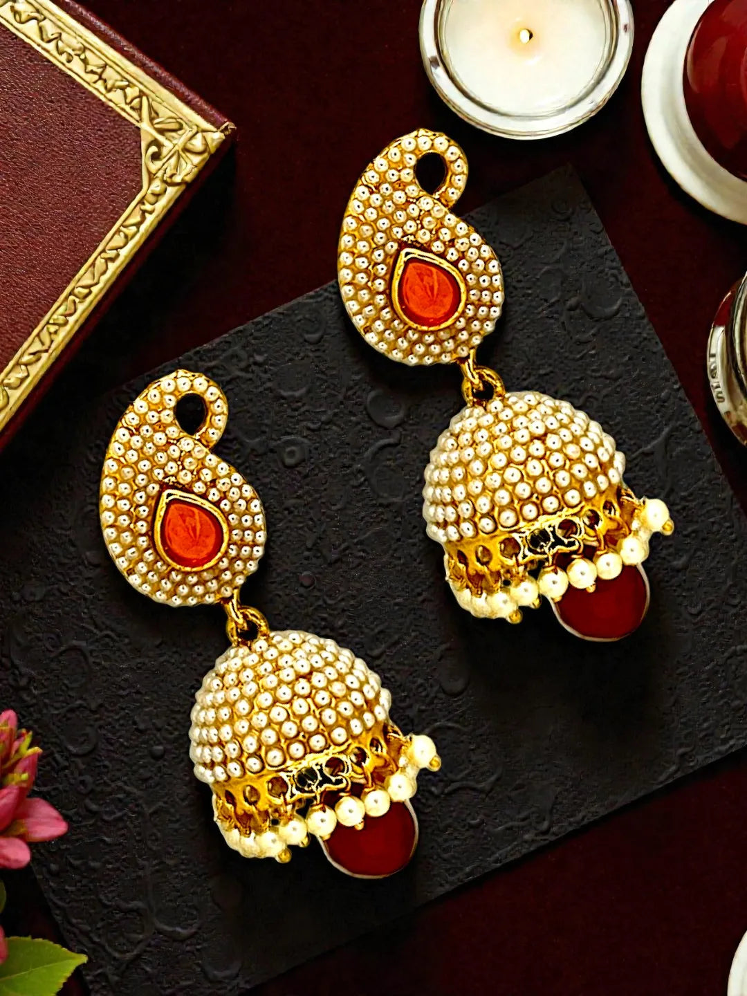 Golden Bead Studded Jhumka