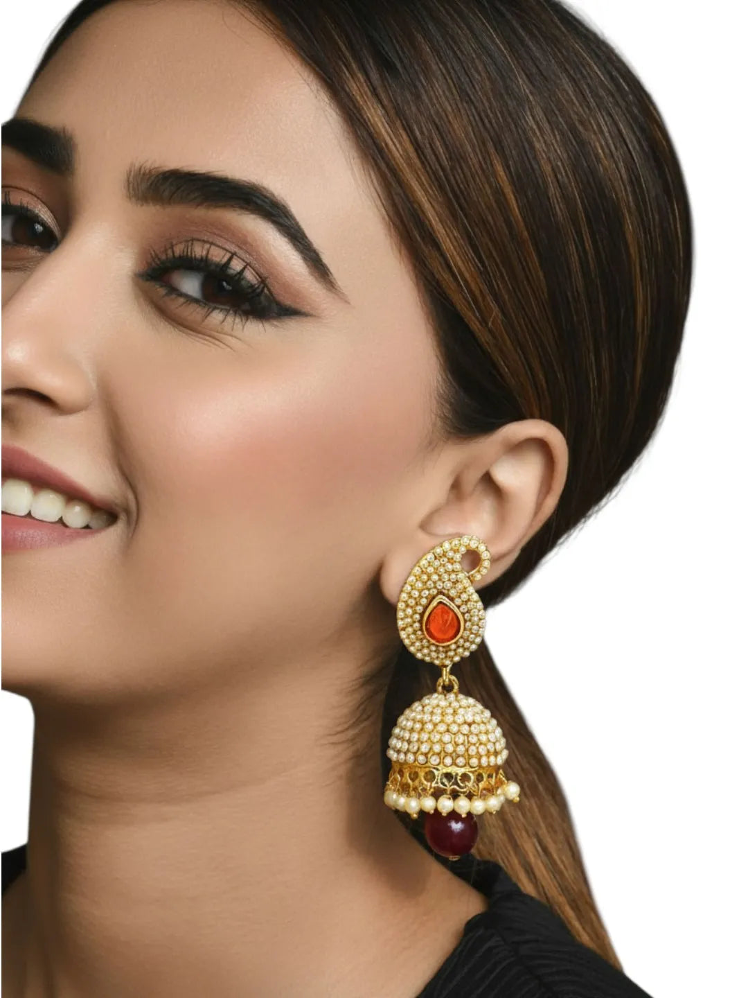 Golden Bead Studded Jhumka