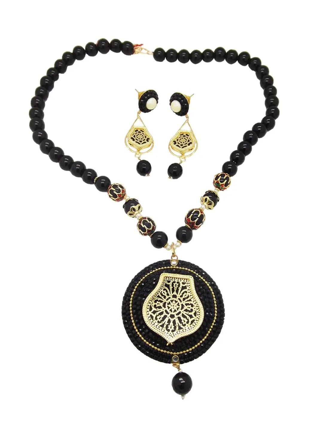 Black Beaded Necklace Set