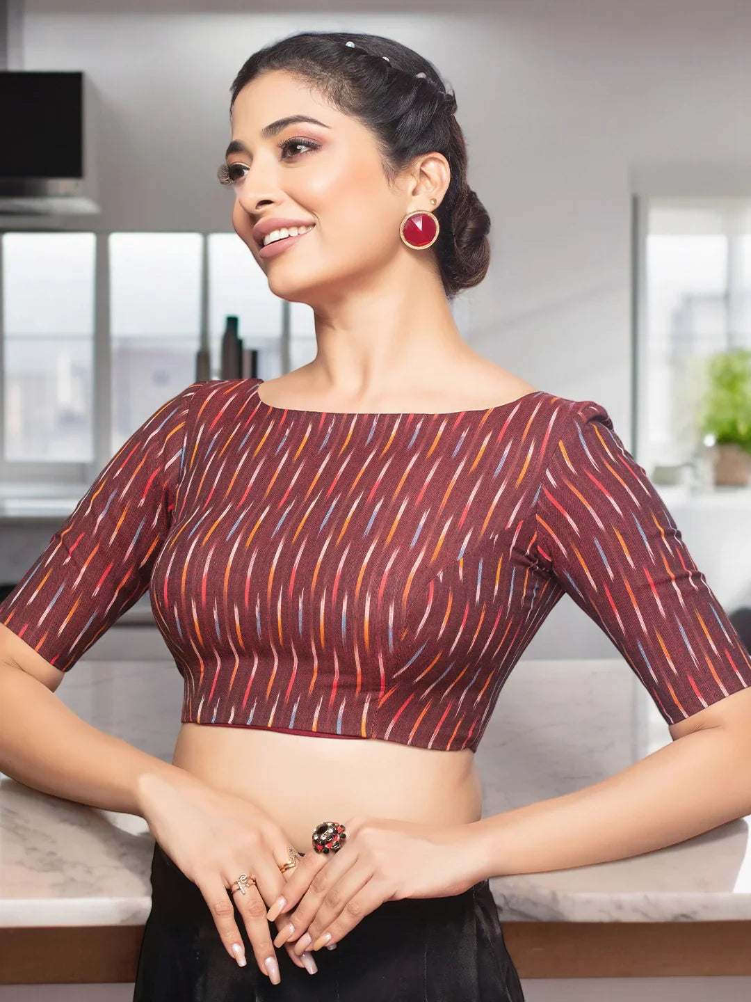 Maroon Ikat Marvel Blouse