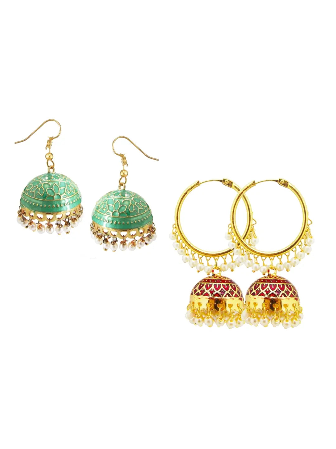 Meenakari Jhumkas with Pearls