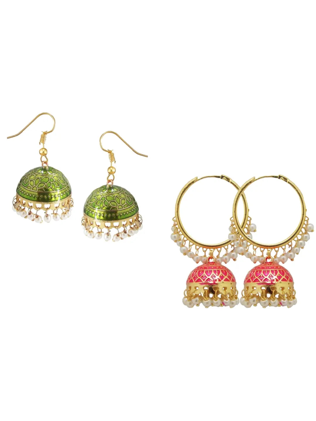 Meenakari Jhumkas with Pearls