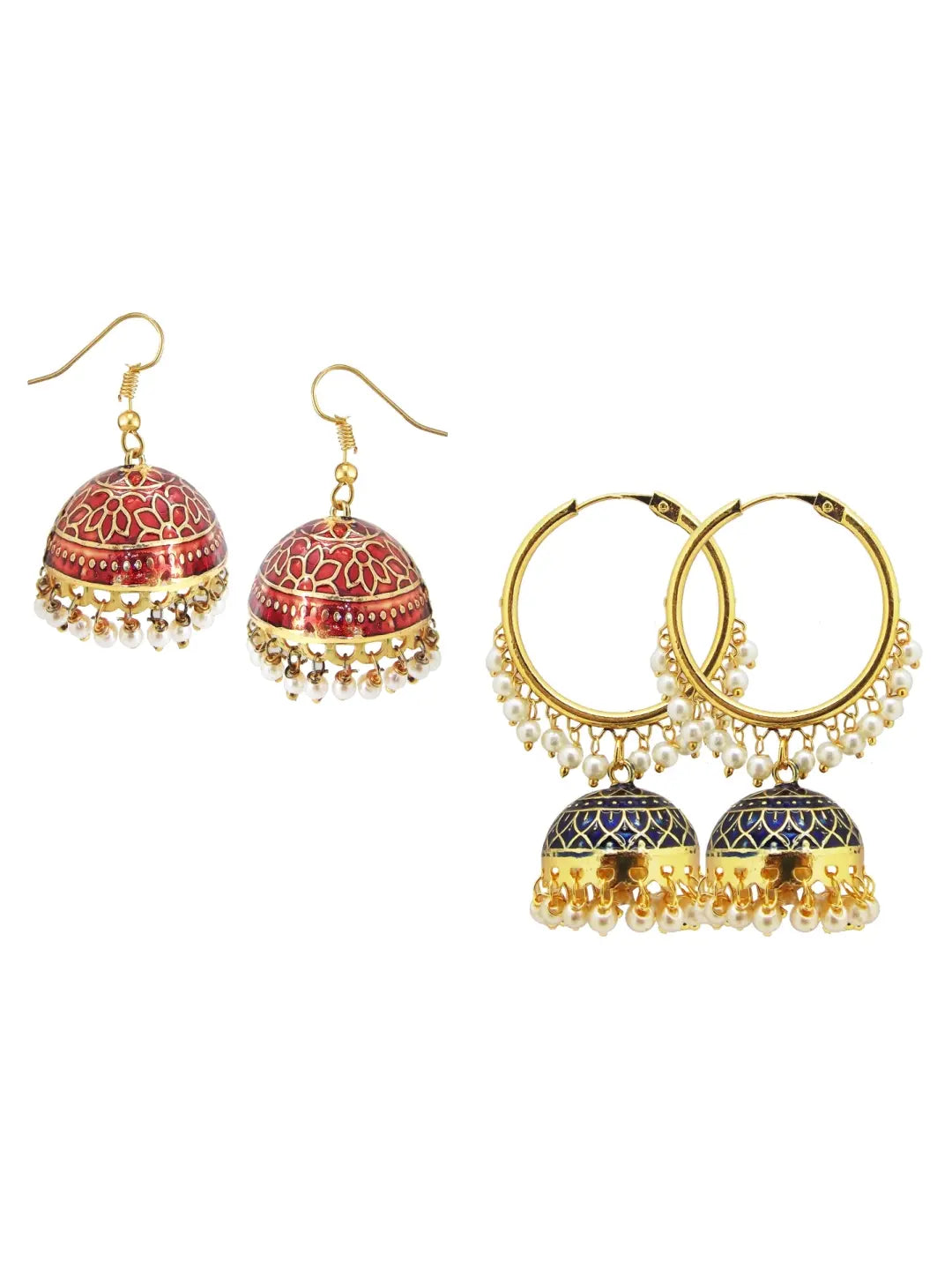 Meenakari Jhumkas with Pearls