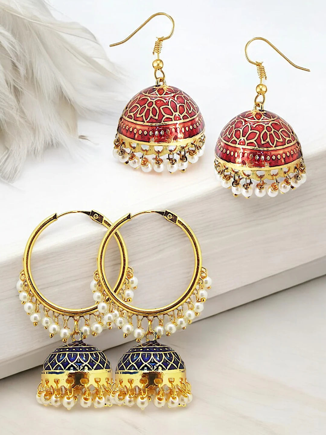 Meenakari Jhumkas with Pearls
