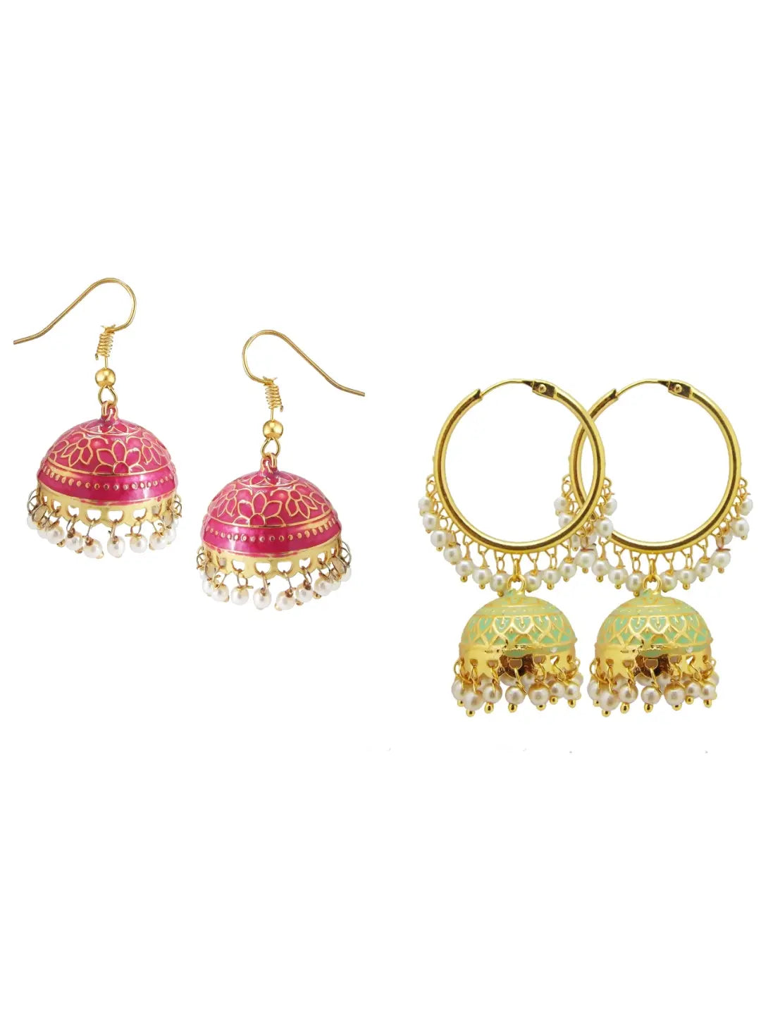 Meenakari Jhumkas with Pearls