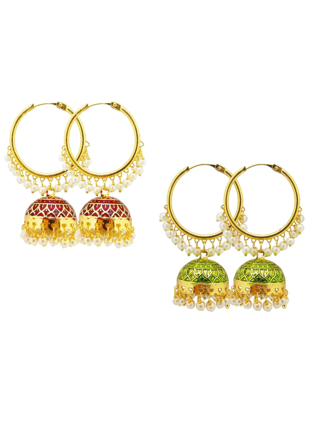Maroon & Green Jhumka Earrings