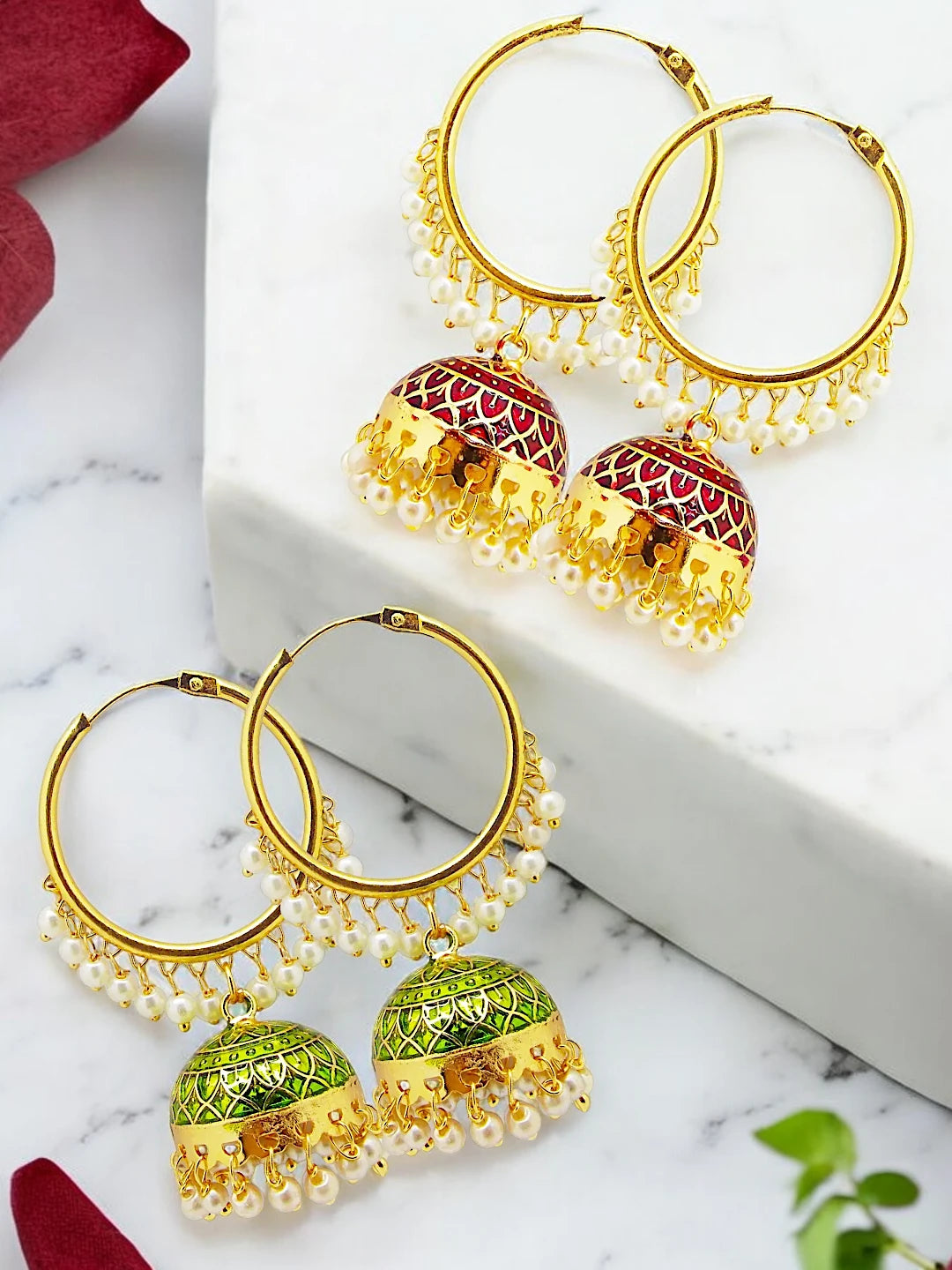 Maroon & Green Jhumka Earrings