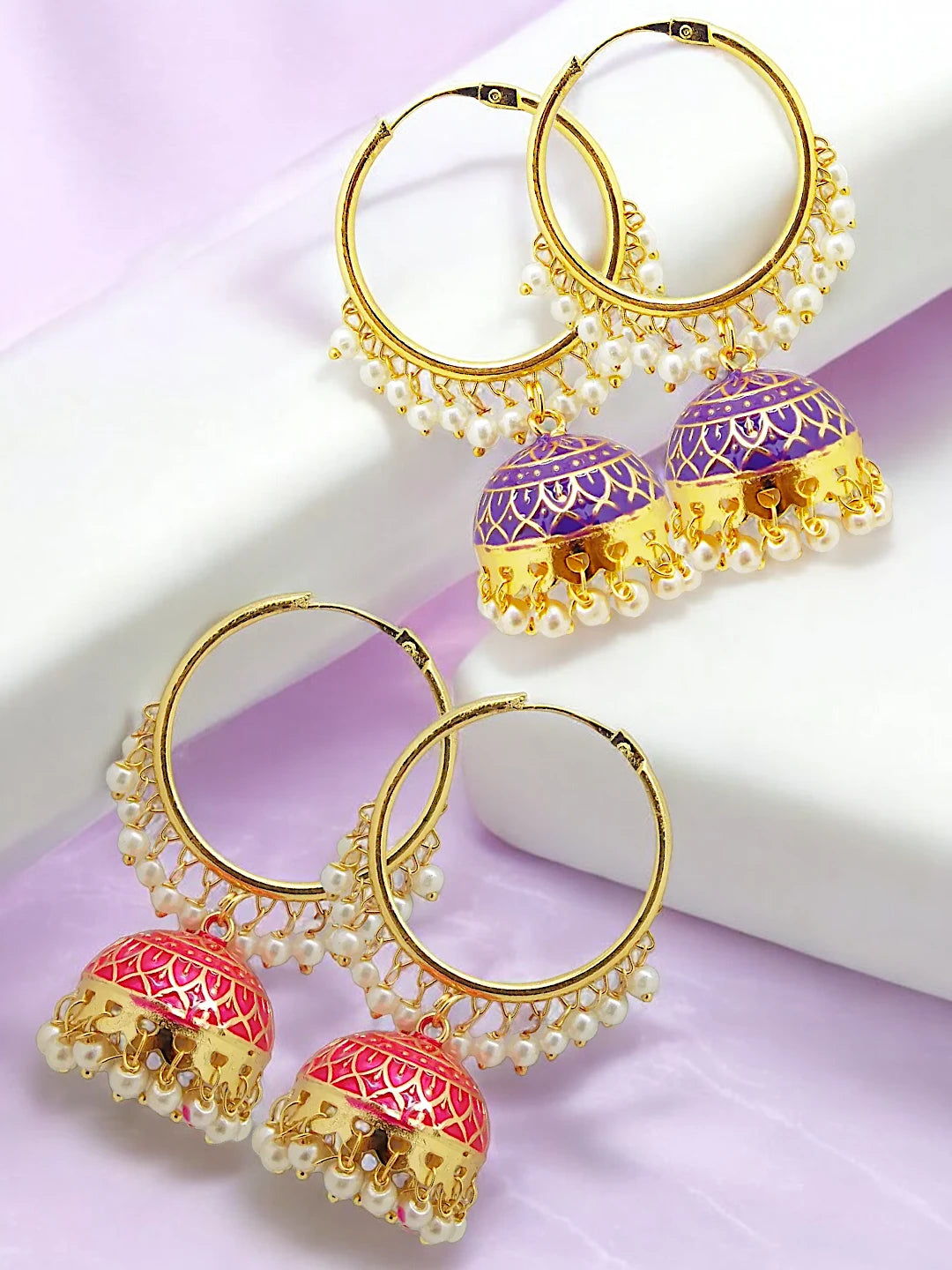 Pink & Purple Jhumka Earrings