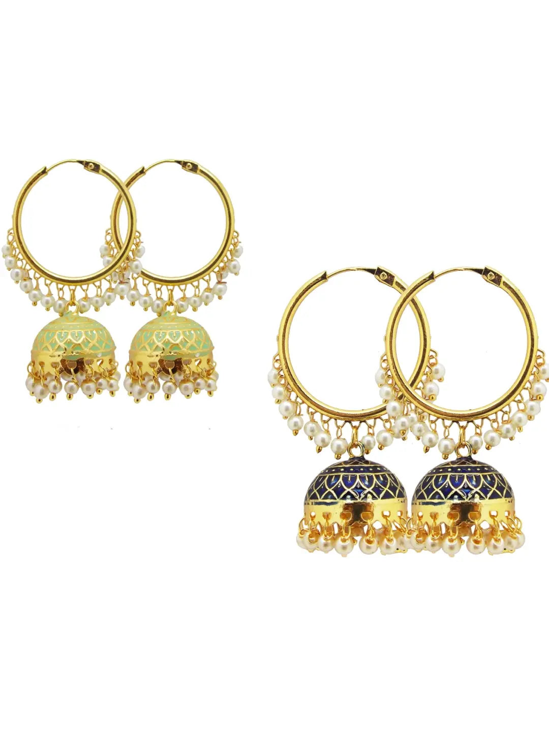 Meenakari Jhumkas with Pearls