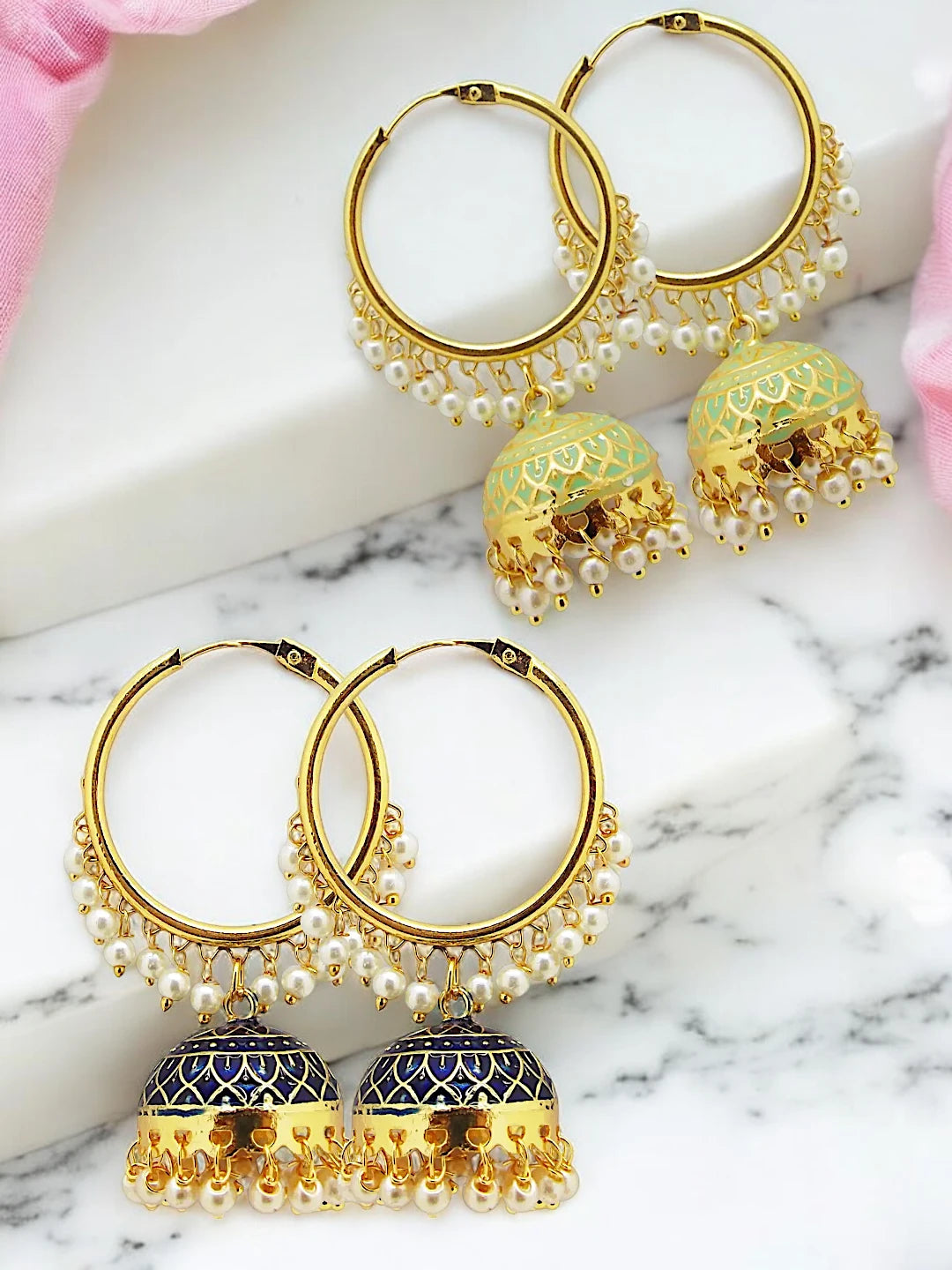 Meenakari Jhumkas with Pearls