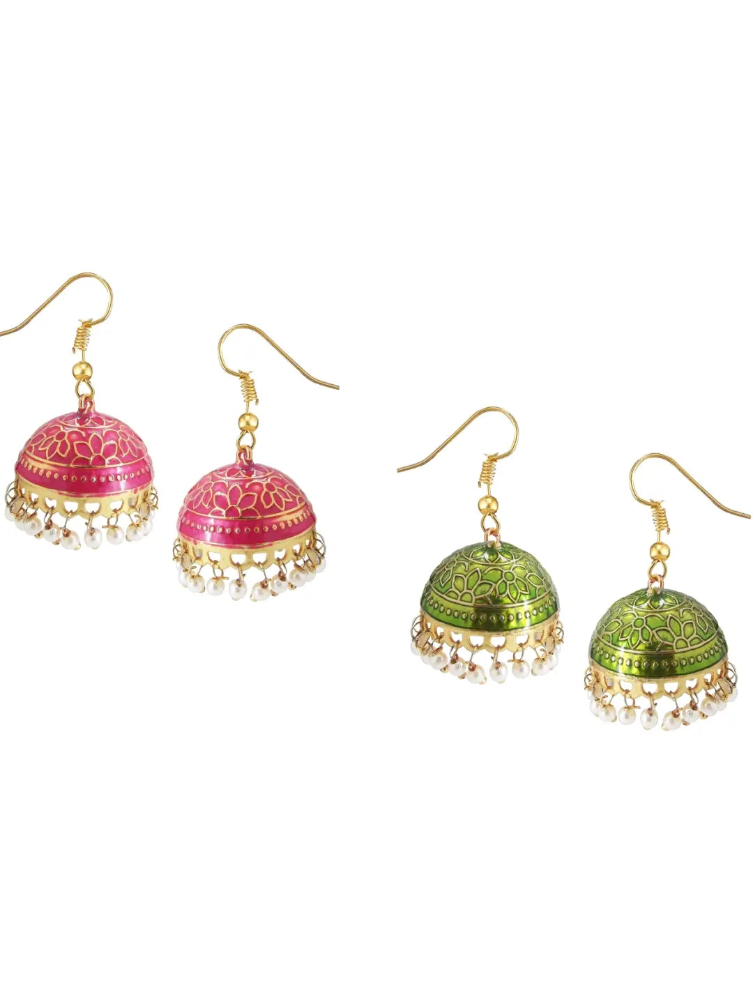 Pink & Green Jhumka Earrings