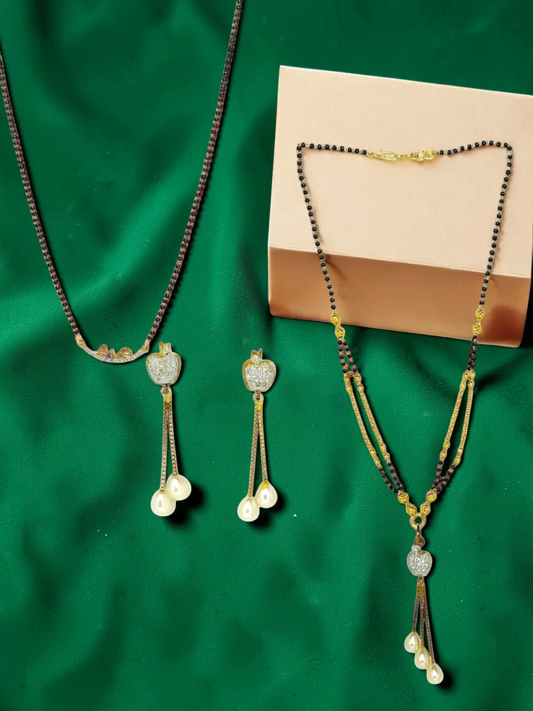Set Of 2 Gold-Plated Cubic zircon Mangalsutra Set For Women