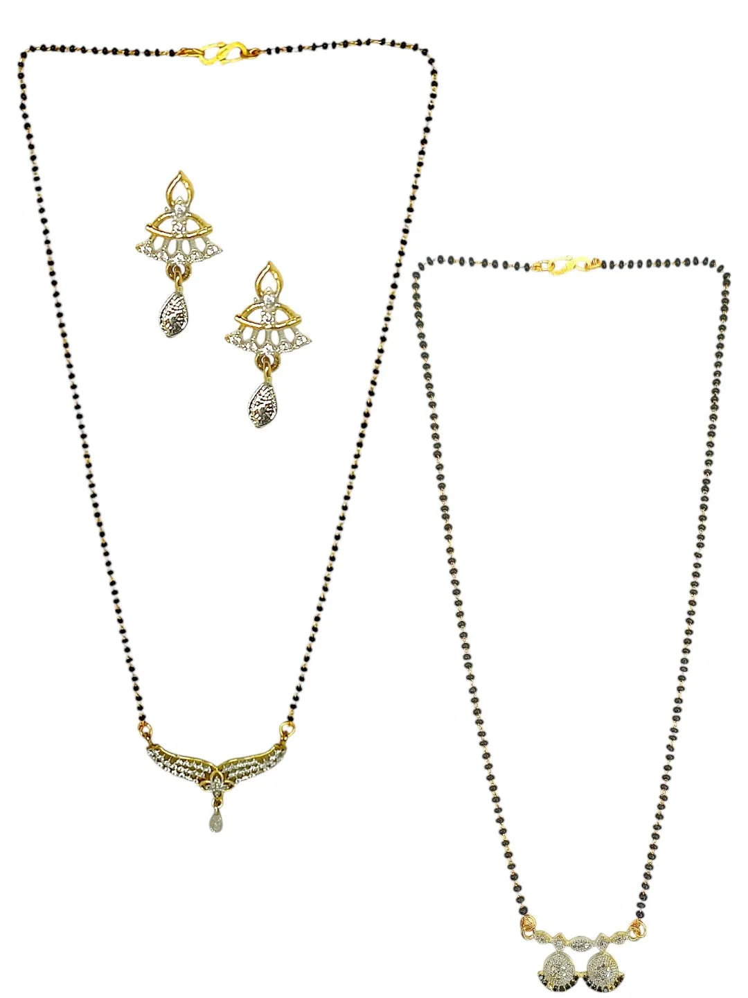 Set Of 2 Gold-Plated Artificial Stone Studded Mangalsutra
