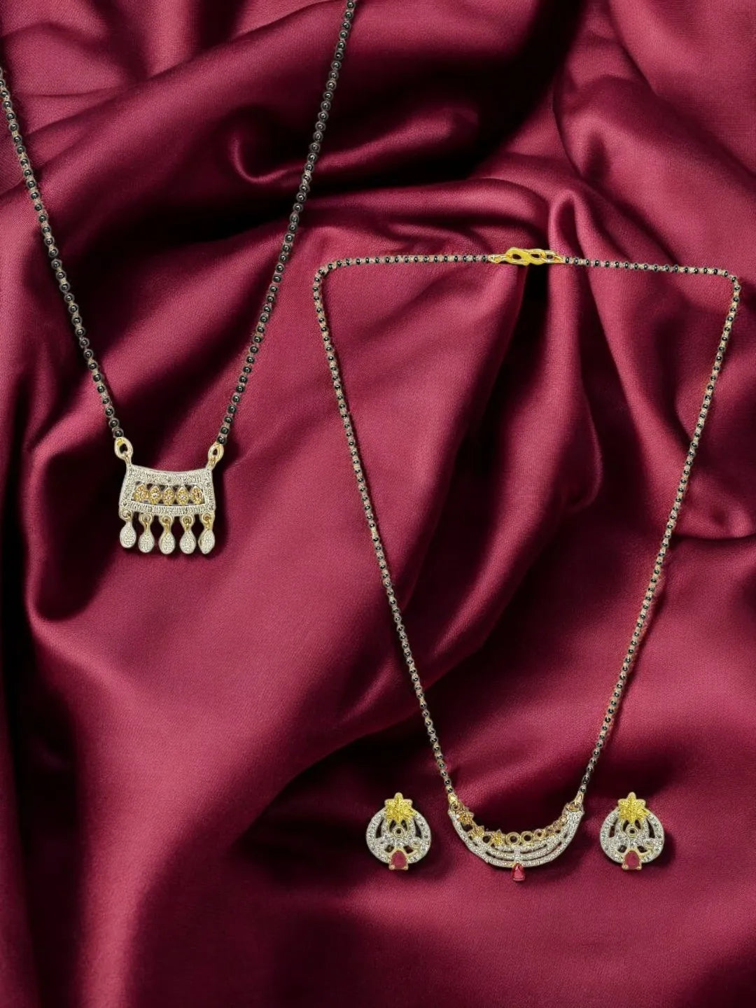 Set Of 2 Gold-Plated AD Studded Mangalsutra