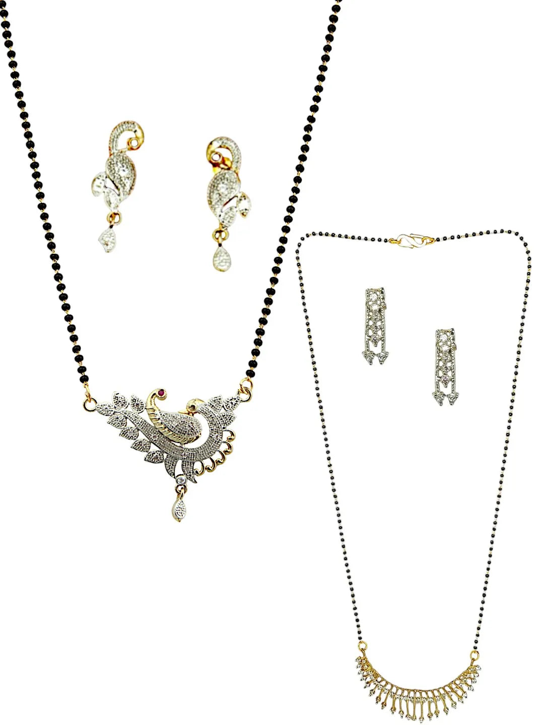 Set Of 2 Gold-Plated AD Studded Peacock Style Mangalsutra