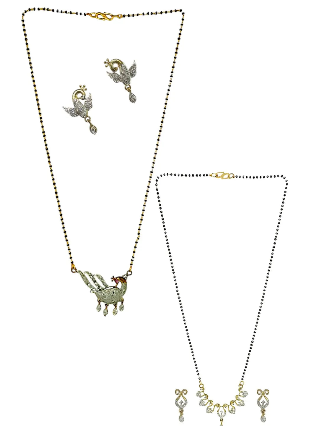 Set Of 2 Golden and Black Beads Stones Studded Mangalsutra