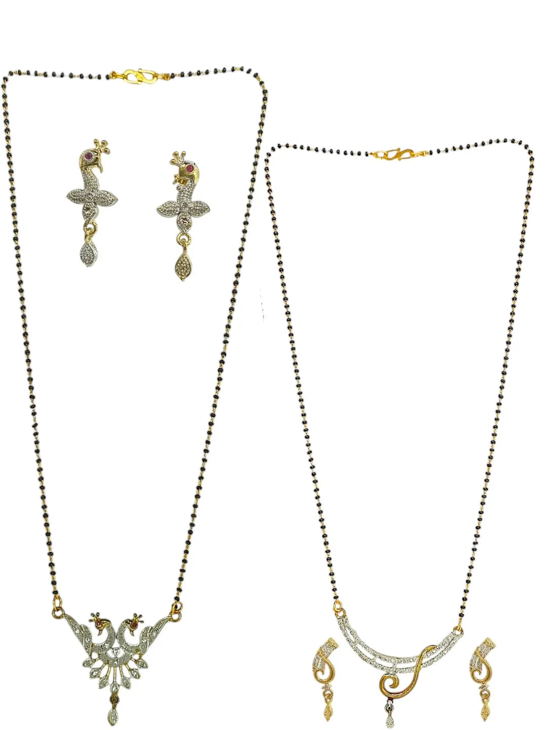 Set Of 2 Golden & Black Beads Peacock Style Mangalsutra