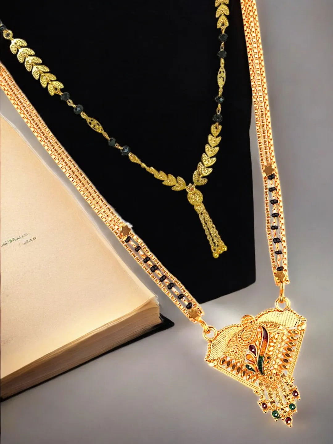 Set Of 2 Gold-Plated Beaded Long Mangalsutra