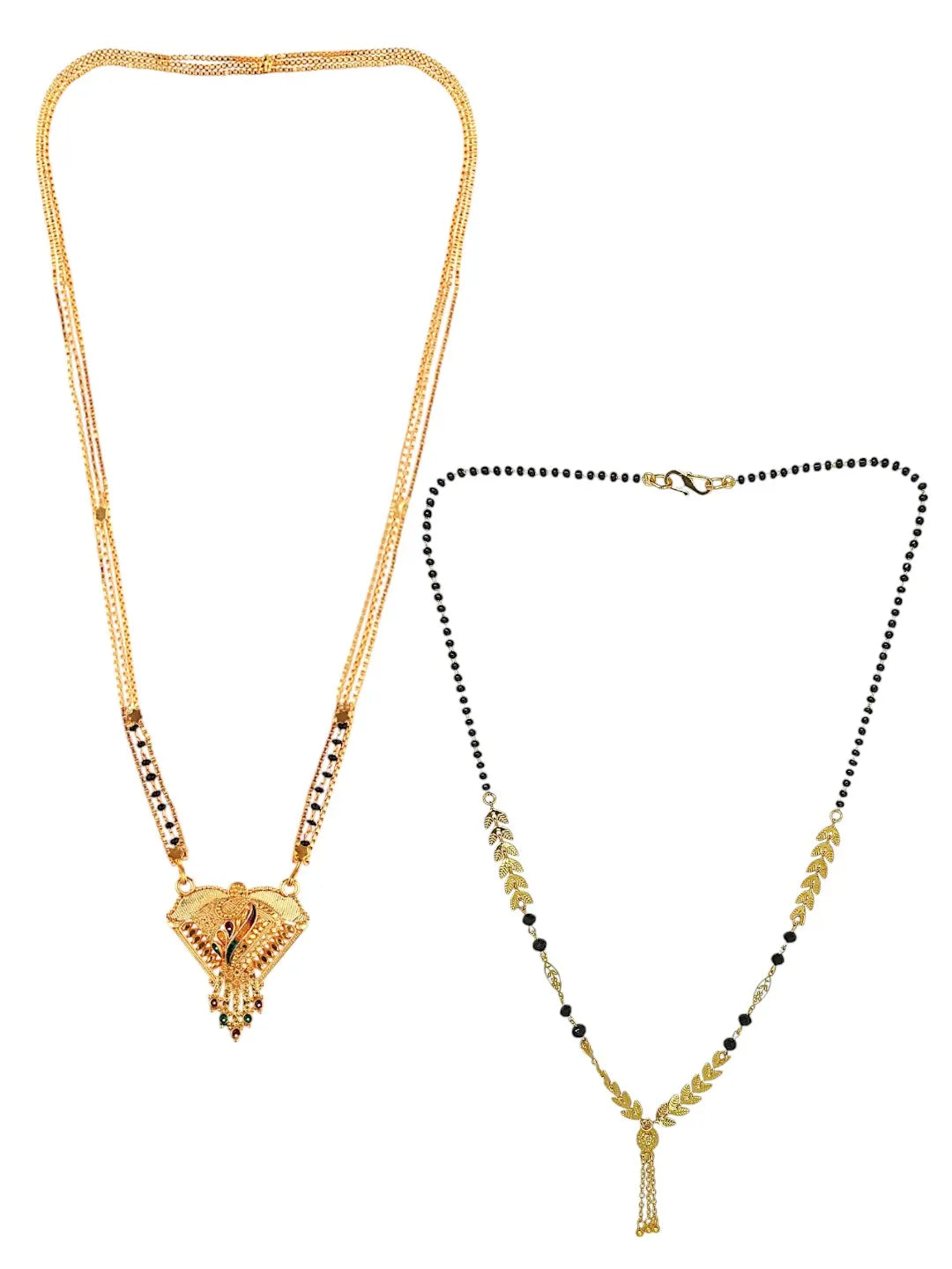 Set Of 2 Gold-Plated Beaded Long Mangalsutra