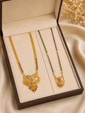 Set Of 2 Gold Plated Traditional Mangalsutra With Black Beads